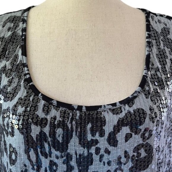 Joan Rivers Black and Grey Animal Print Tank Top Cami Sequin Front Plus 2X NWT - Picture 2 of 14